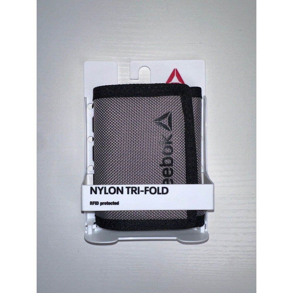 Reebok RFID protected nylon tri fold wallet new Gray Black Card Cash ID Space